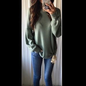 Waffle knit long sleeve top